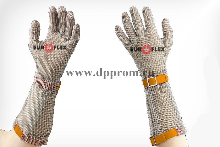 Перчатки кольчужные с полиэстер. ремешком оранж. Euroflex Comfort 9590 .